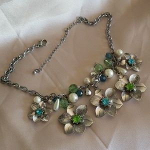 Statement necklace- flowers  bright blue & green